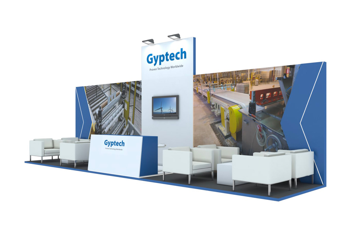 Projeto 3d do stand Gyptech no evento Global Gypsum 2022 - Atto Creative Solutions